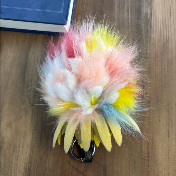 Fluffy Rex Rabbit and Fox Flower Keychain- Yellow - Picture 3 of 3